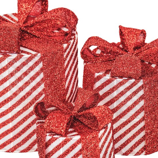 Set de 3 guirlandes lumineuses LED de Noël Housevitamin - Plastique - Rondes - 15 cm/20 cm/25 cm - Wit/Rouge