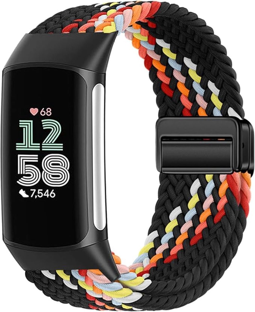 Nylon Gevlochten Band gescht voor Fitbit Charge 6/5, Elastische Magnetische Gesp Band voor Fitbit Charge 5/6 Vrouwen Mannen