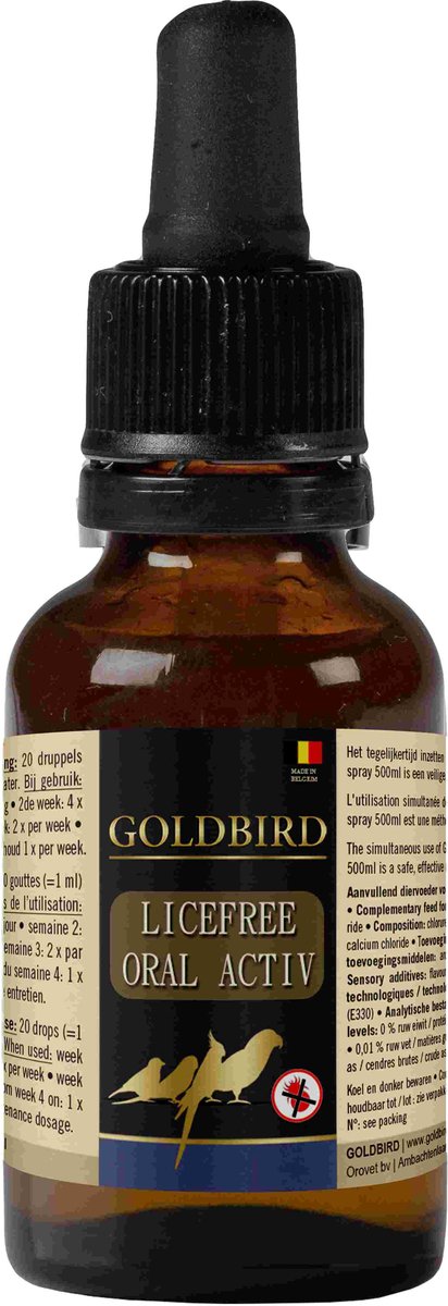 Goldbird Licefree Oral Activ 50ml druppels - preventieve bescherming tegen bloedluizen en mijten bij vogels