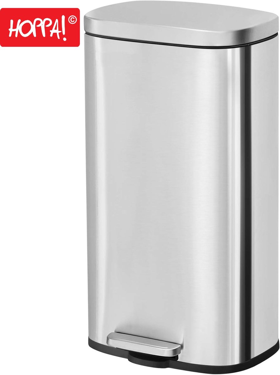 Hoppa! | Pedaalemmer 30 liter | RVS - Zilver - Staal | 35 x 23,8 x 63,5 cm (B x D x H)