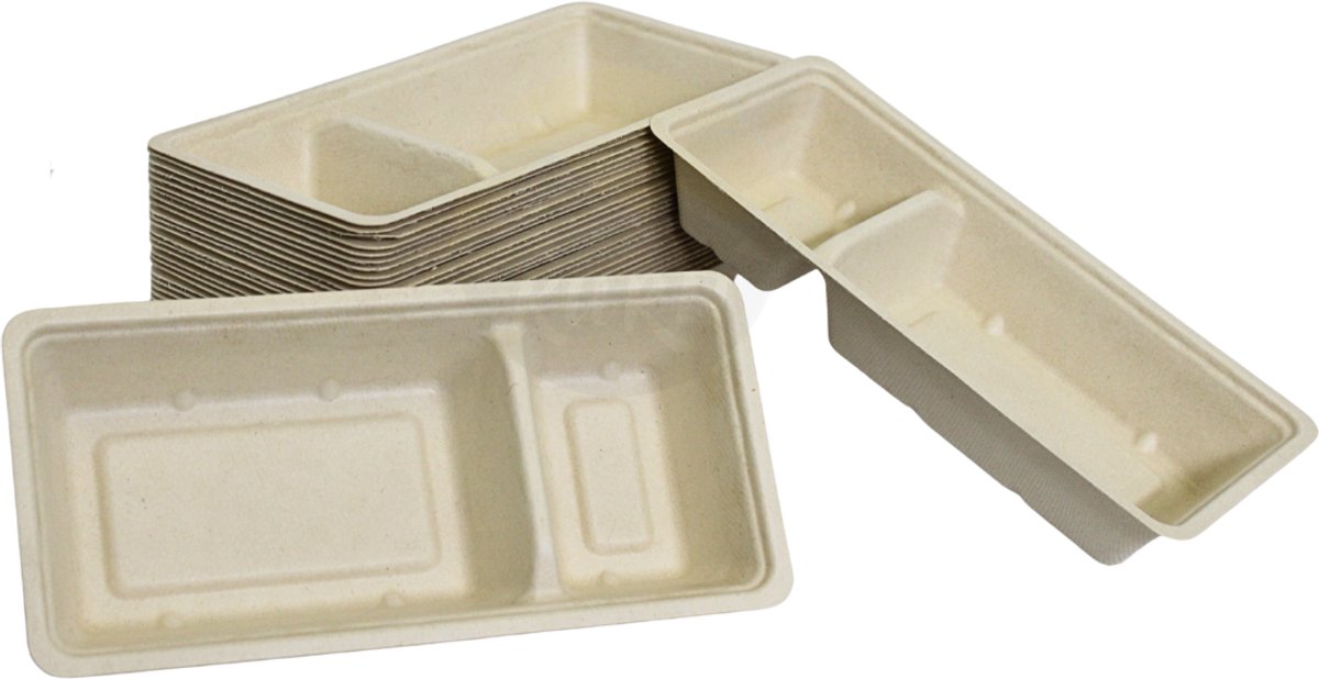 KURTT 100 stuks suikerriet snackbakjes A22 patatbakje, snackbakje, suikerriet bakje, PE gecoat en vetvrij - Frikandel bakje