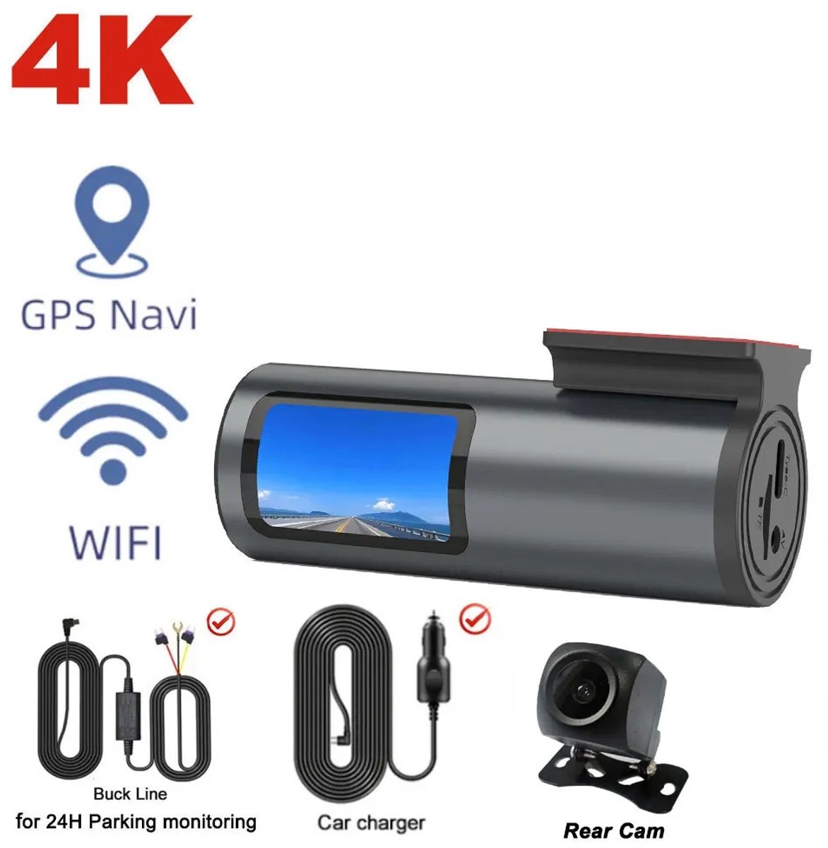 Je Huis 4K Dashcam WiFi GPS – Auto DVR met Nachtzicht, 24H Parkeermodus, G-Sensor en Groothoek 170° Camera