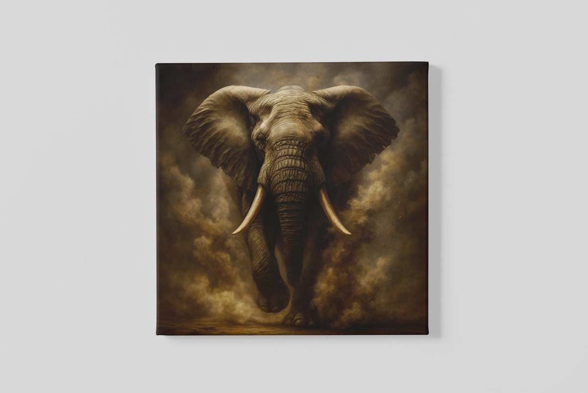 Trendex Global Vierkant Canvas Schilderij - Dieren - Olifant - Wanddecoratie - 40x40x2 cm Bruin