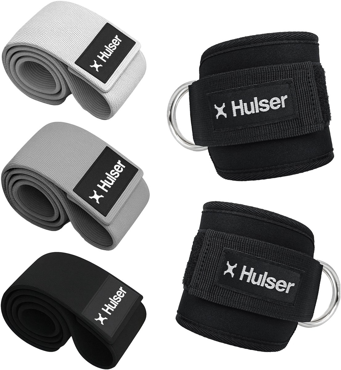 Hulser Sportieve bundel - 2 Ankle strap en Resistance band set - Zwart - Enkel straps - Enkelband Cuff - Weerstandsband - Fitness booty band - Stretch elastiek - Krachttraining & Stretchen