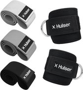 Hulser Sportieve bundel - 2 Ankle strap en Resistance band set - Zwart - Enkel straps - Enkelband Cuff - Weerstandsband - Fitness booty band - Stretch elastiek - Krachttraining & Stretchen