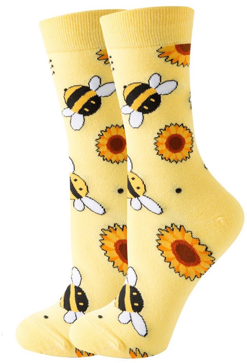 SilverAndCoco - Gekke Vrolijke Foute Sokken / Leuke Grappige Happy Dikke Warme Huissokken Dames Heren Kerstcadeau pakket / Gele Thermosokken Katoen / Wintersokken Mannen en Vrouwen Socks Sinterklaas Geel Schoen Kerst Cadeautje - Bij / Bijen