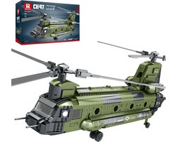 Reobrix 33031 CH-47 Leger transport helikopter bouwset | WW2 Army vliegtuig constructie modelbouw | Educatief city militair speelgoed bouwpakketten voor kinderen & volwassenen | Geschikt voor Lego technic | Bouwdoos met 1451 bouwstenen