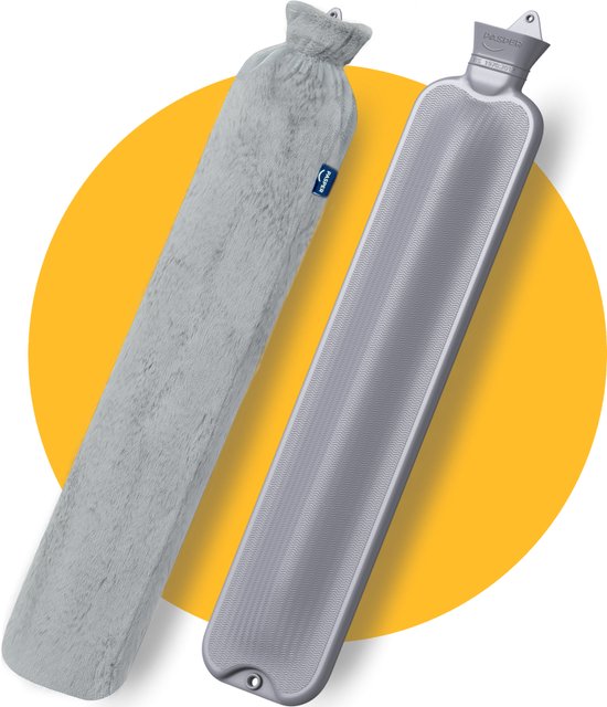 Langwerpig Kruik Lang 75 cm met hoes - Pasper warmwaterkruik - 8 uur warmte - 3.5 liter - grijs - kruikzak - cadeau voor vrouw, vriendin en verjaardag - kerst cadeautje