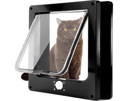 Kattenluik, 4-voudig magnetisch kattenluik voor katten en kleine honden, Handmatige schuifdeur voor huisdieren (zwart, L)
