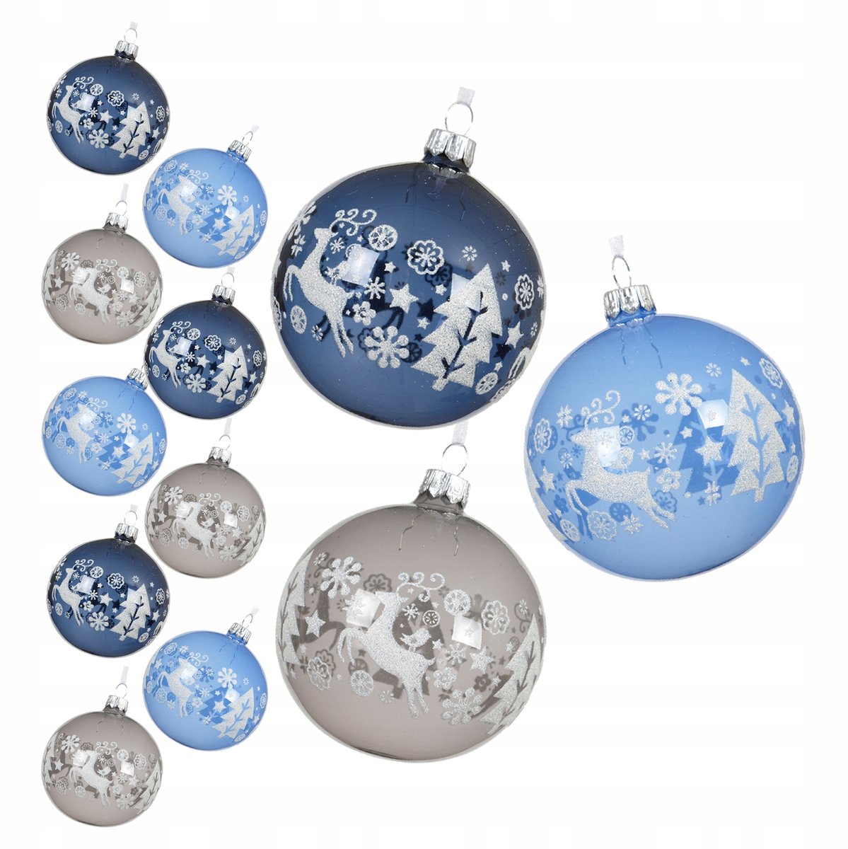 12x Glazen Kerstballen Mix 8 cm - Transparant met Wintermotief