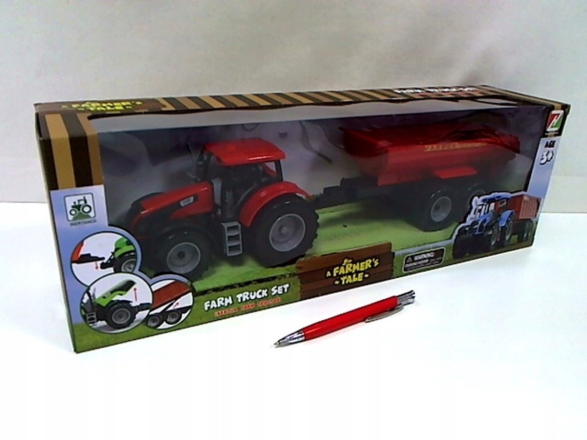 Askato Rode Tractor met Aanhanger Speelgoed 1:32