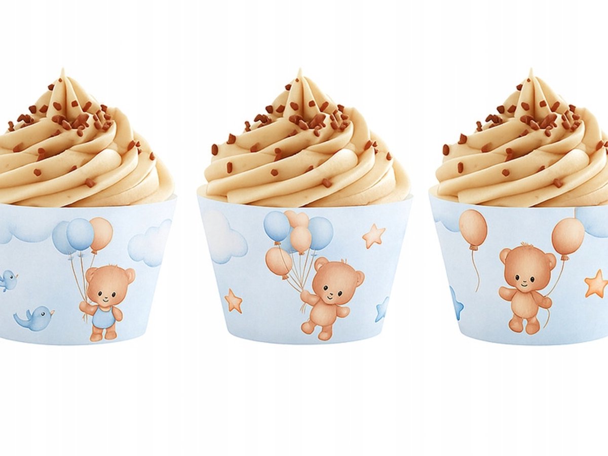 Blauwe Muffinbekers met Beren & Ballonnen (6 stuks)