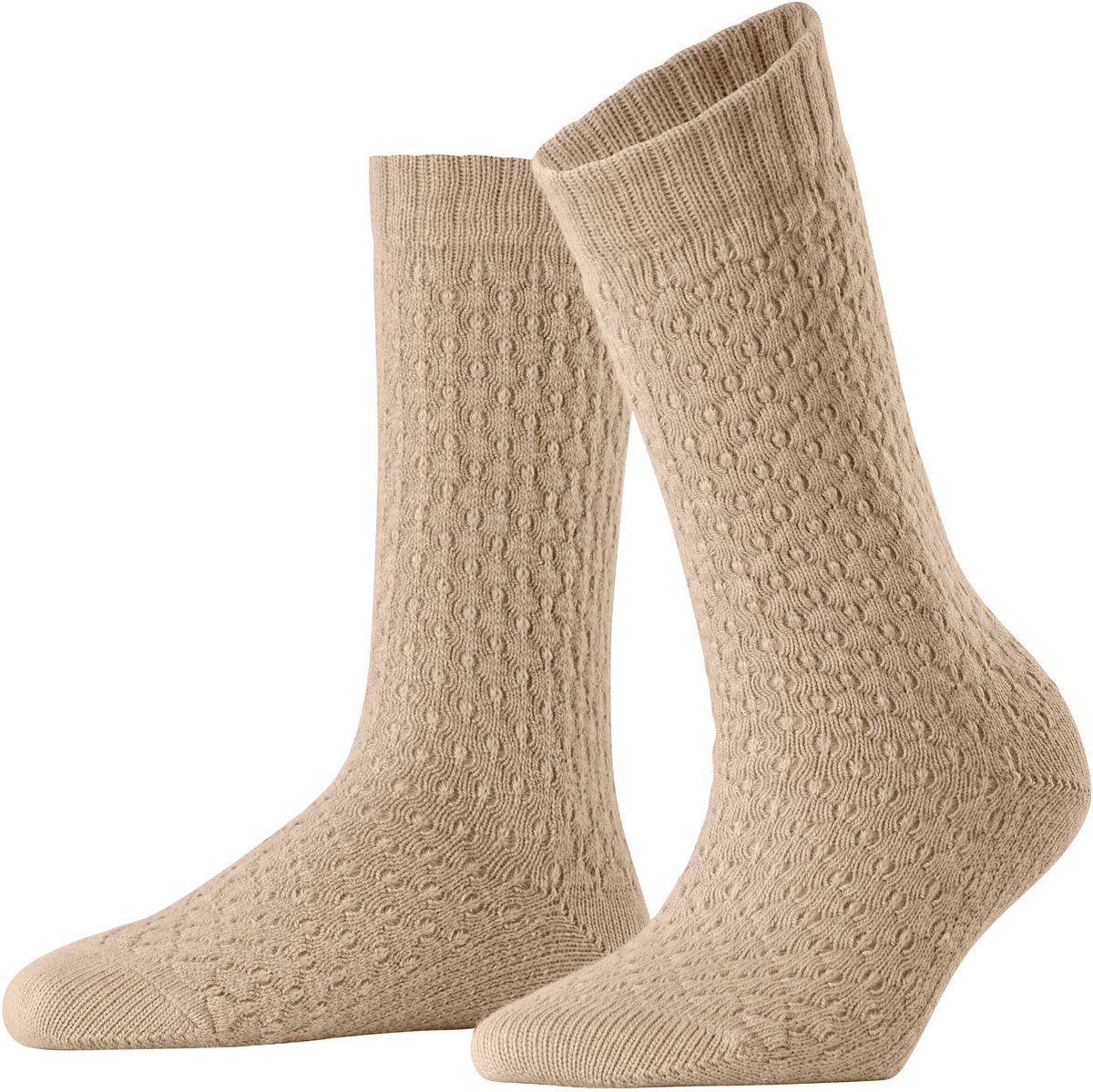 Burlington Orkney eenkleurig katoen wol sokken dames beige - maat 36-41