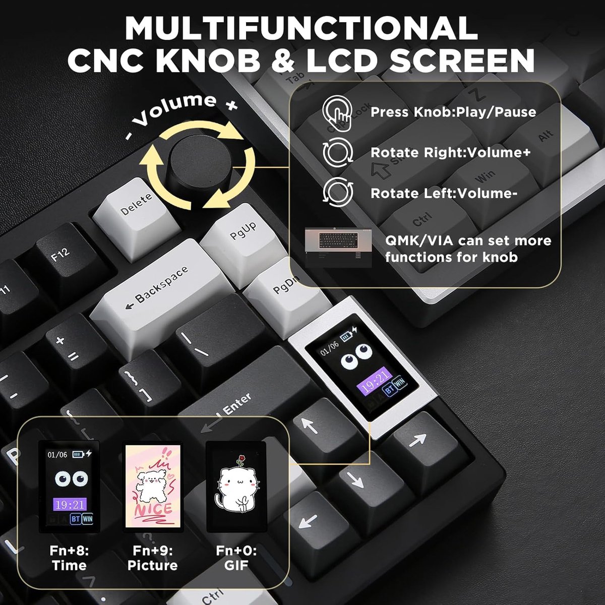 Yunzii AL80 - Zwart - Aluminium Mechanisch Draadloos Toetsenbord - 75% - Qwerty - Gaming Keyboard - RGB Lichten - Cacao Cream V2 Switch thumbnail 5