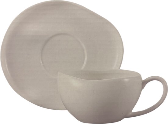 Almina Wave Biscuit - Service à café - 12 pièces - Wit - 220 ml - Porcelaine - Tasses à café
