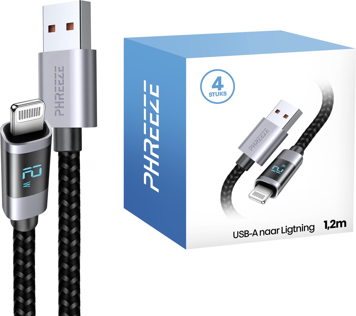 Image of 4x oplader geschikt voor usb naar Lightning kabel - 1 meter - Stevig, nylon, gevlochten - Phreeze