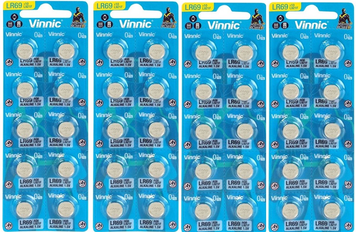 Alkaline speciaalbatterij Vinnic G6 / AG6 / LR920 / LR69 / Alkaline Knoopcel Batterij 40 Stuks
