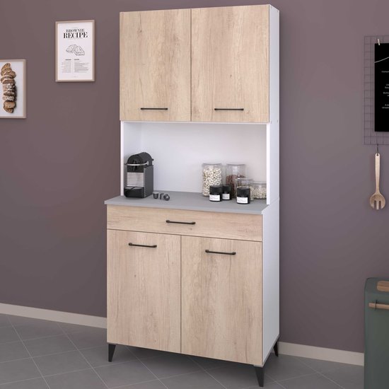 Buffet Maleficent avec 4 portes & 1 tiroir - décor chêne - Parisot - Armoires de salon - Blanc|Brun - Mélamine|Panneaux de particules - Armoires de salon