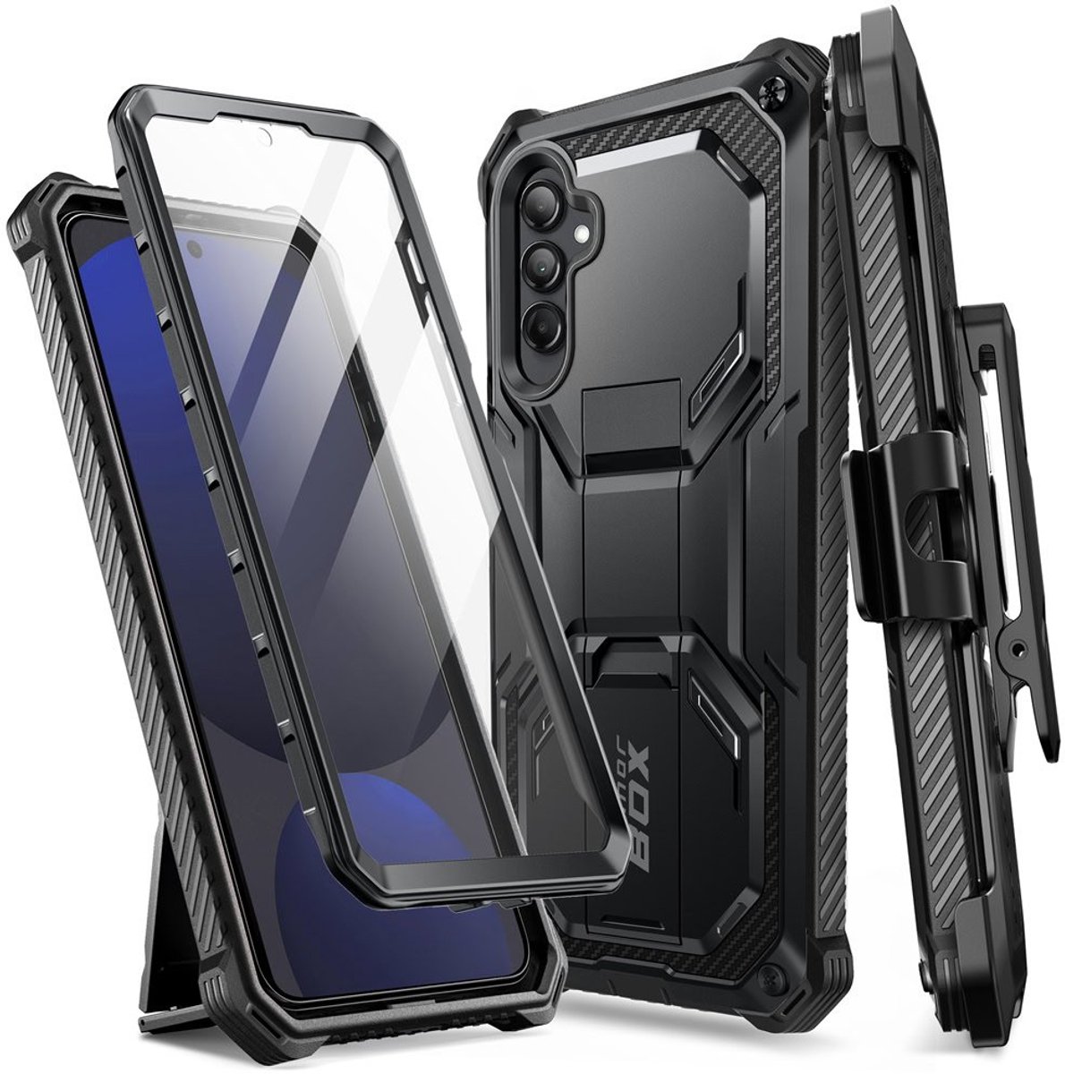 Armorbox hoesje met screenprotector geschikt voor Samsung Galaxy S24 FE - Zwart