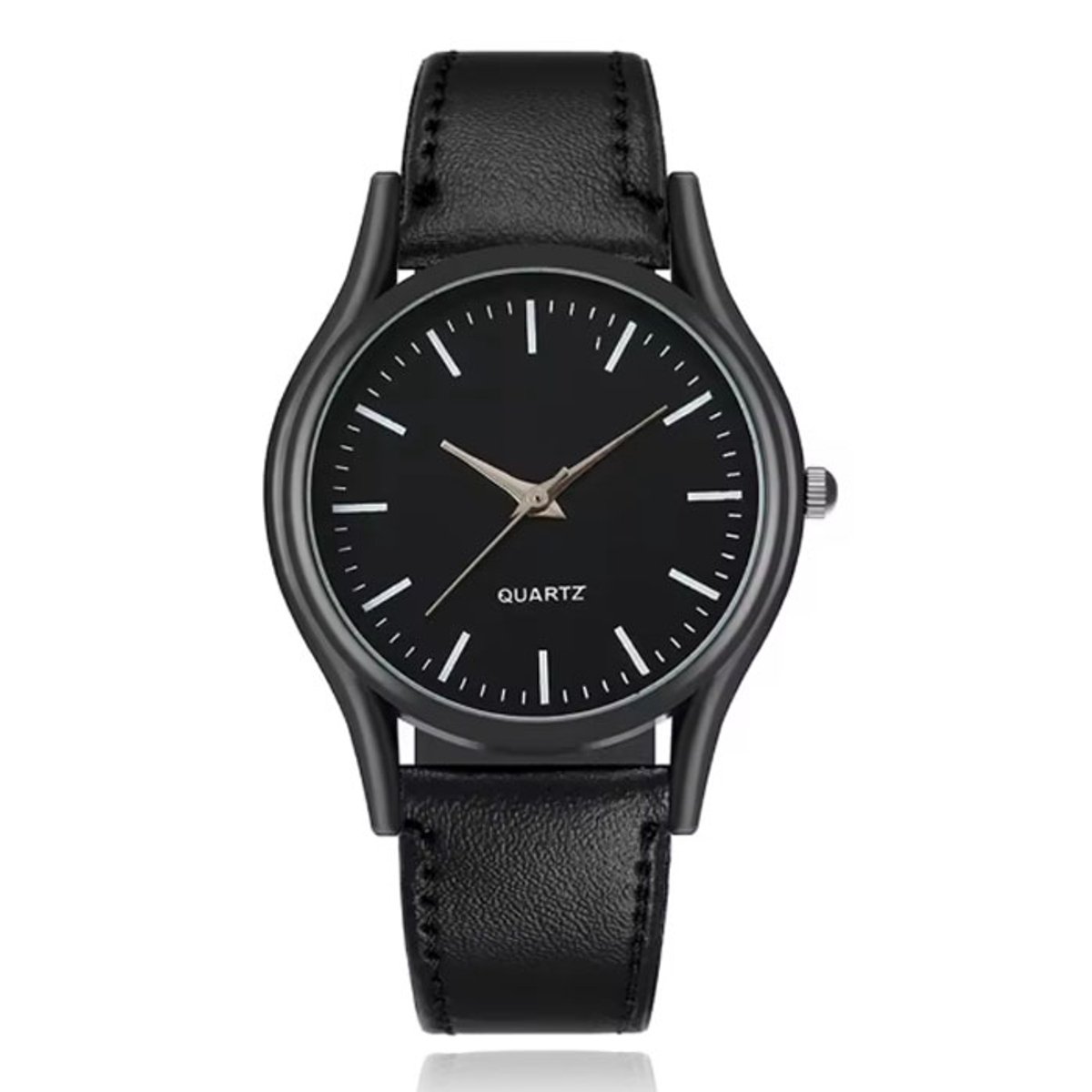 LGT Stijlvol herenhorloge met zwarte leren band en zwarte wijzerplaat