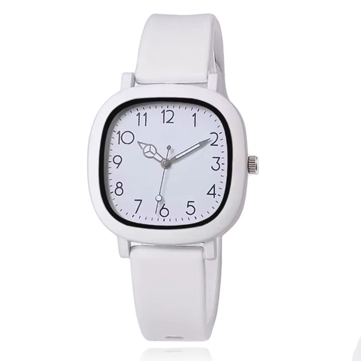 LGT Wit dameshorloge - minimalistische vierkante kast siliconen band