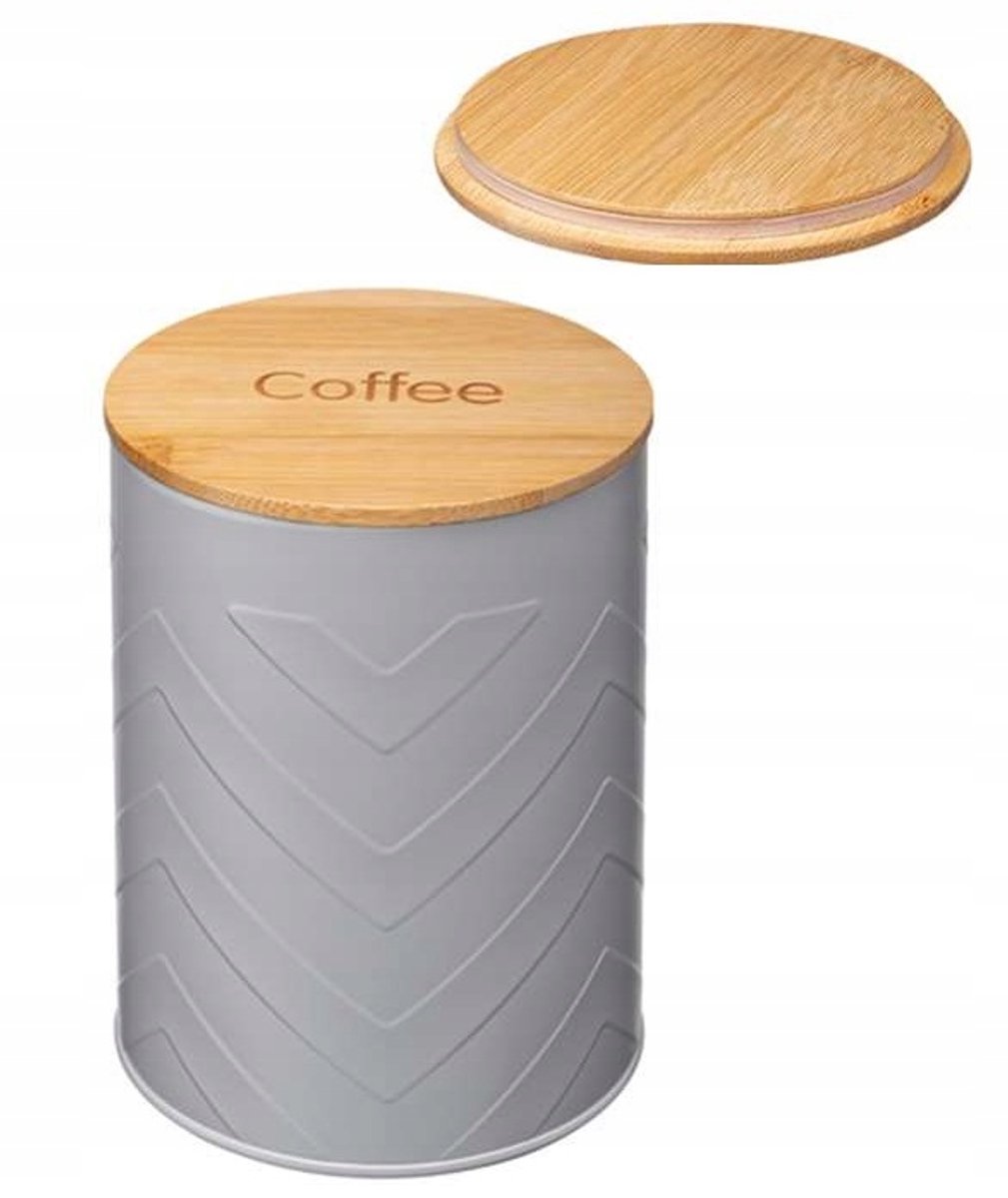 Gomero metalen voorraadpot koffie grijs mat met bamboe deksel 1.4L
