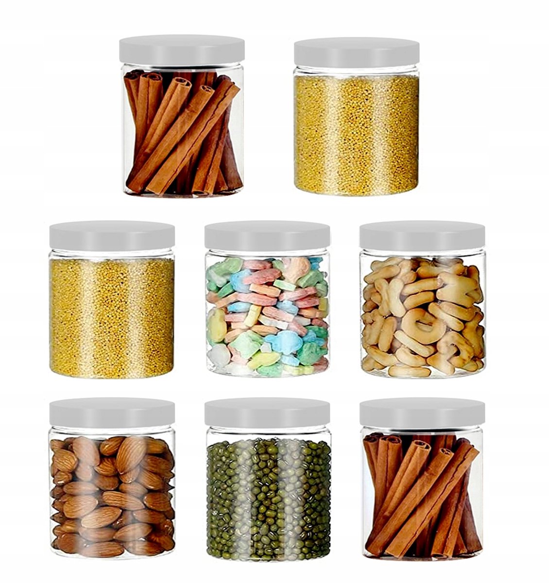 8x 200 ml PET-potten voor kruiden en voeding - wit/transparant