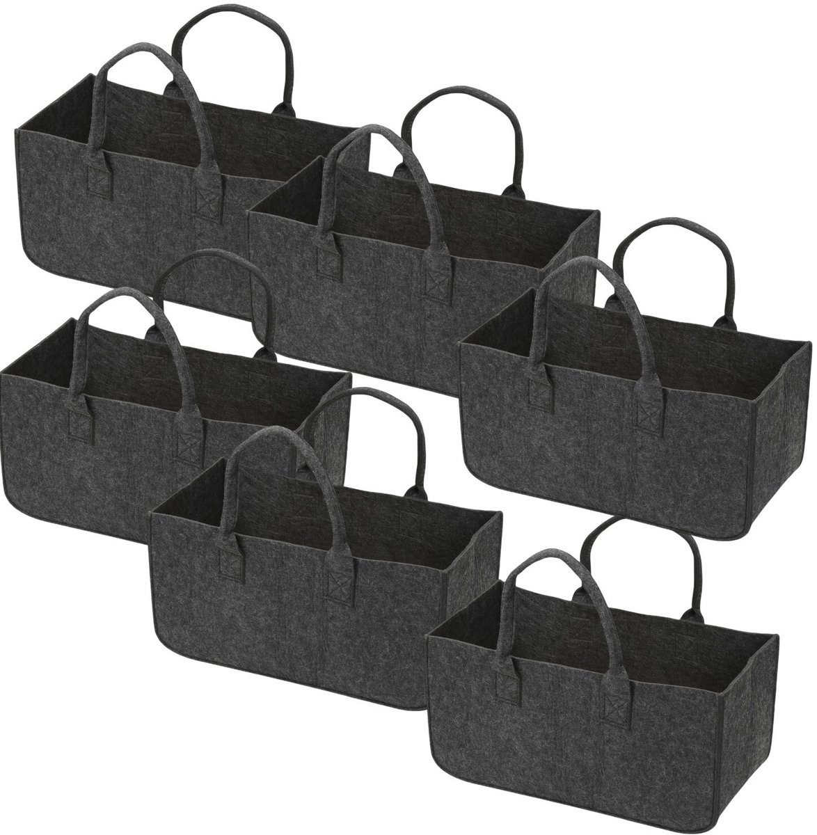 6x Houtmand vilt - opvouwbaar - 50x25x25cm - Haardhoutopslag - Brandhout mand - Donkergrijs