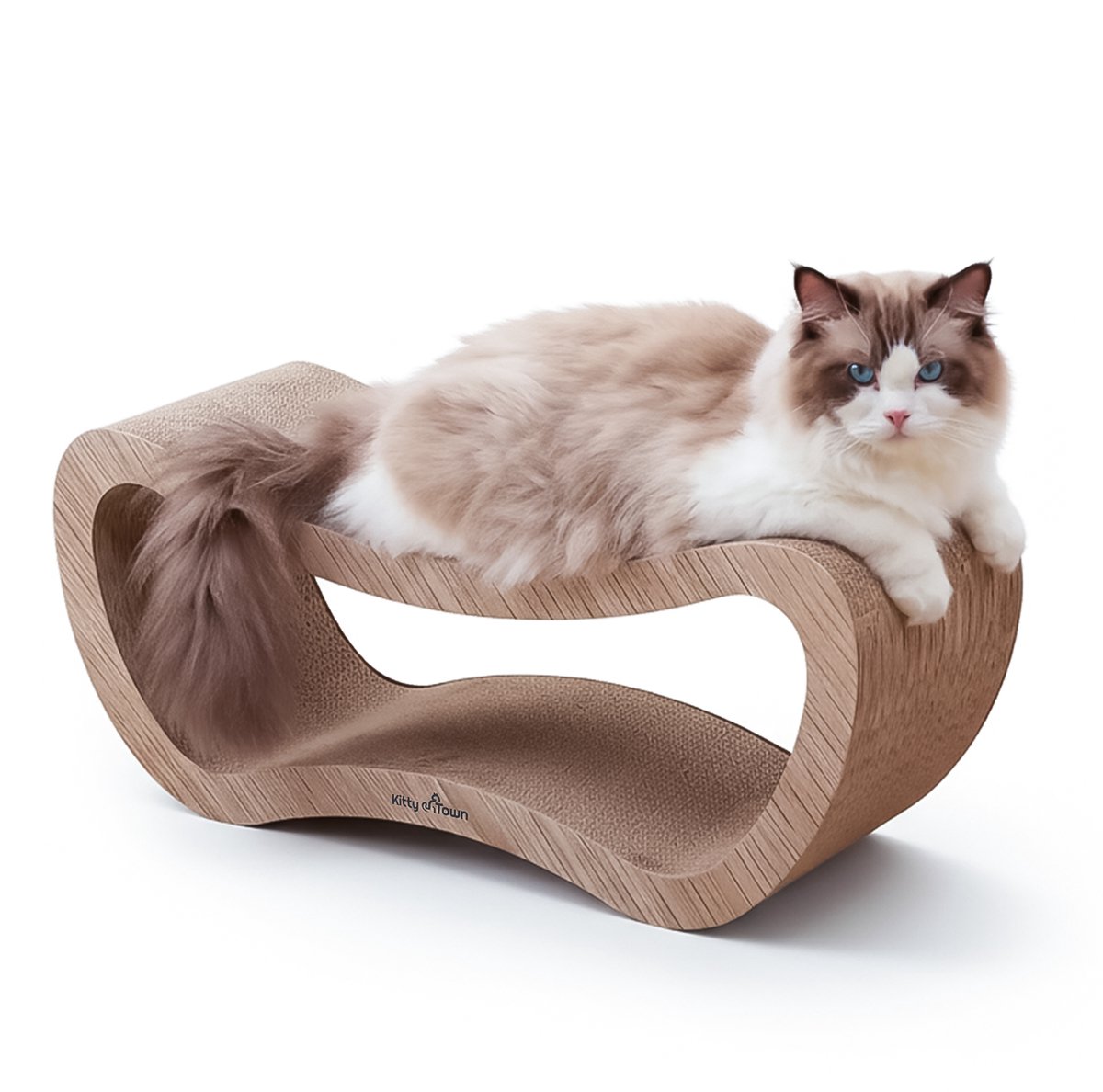 Kitty Town Max Large - Krabkarton Sofa Licht Eiken - Krabmeubel - Krabplank - Krabmat - Krabpaal karton - 67x28x24cm