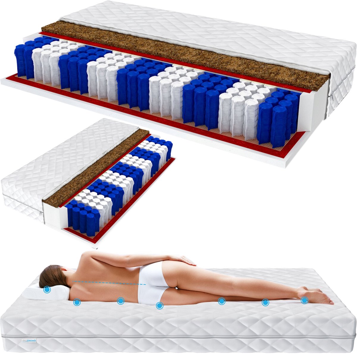 Luxe Pocketvering Matras 70x200cm - 15cm Hoog - H4/H3