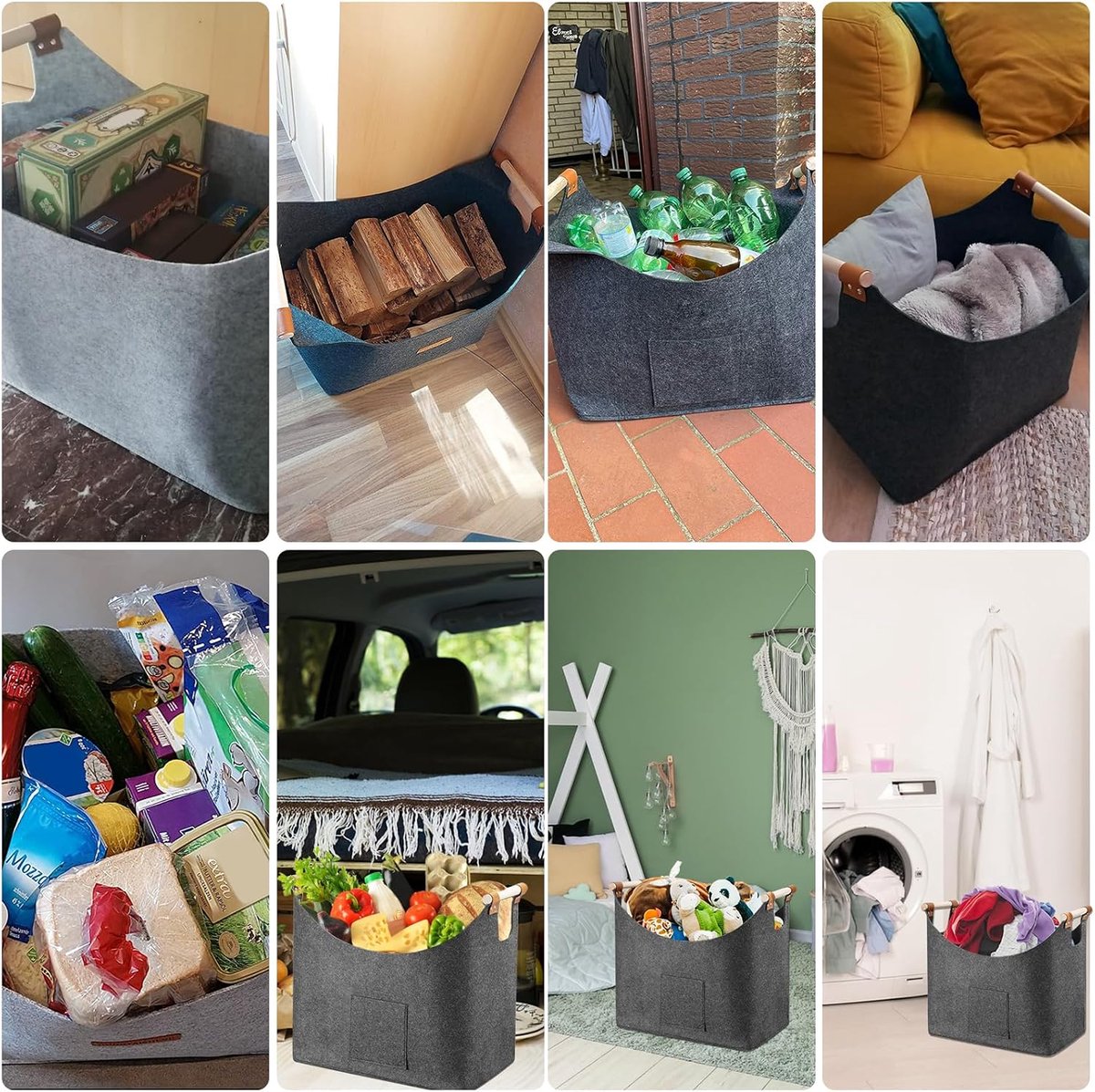 Houtmand Voor Haardhout - 50*40*32cm - Mand Voor Brandhout - Brandhoutmand - Opslag Binnen - Haardhout Mand - Opbergtas - Keuken Organiser - Opbergtassen - Opvouwbare Vilten Mand - Opbergmand - Voor het vervoer van hout, kranten, speelgoed, winkelen — cadeau in Wonen & Interieur - foto 8