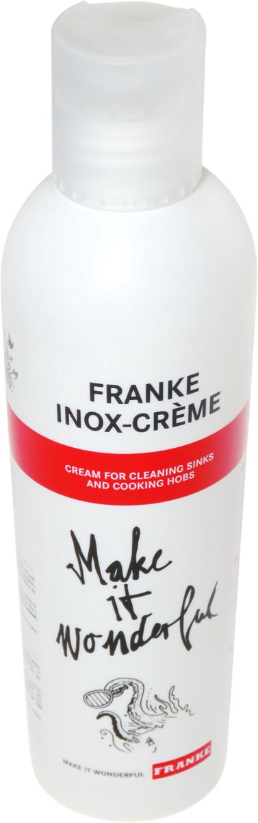 Franke Kitchen Care Inox-Crème - RVS reinigingscrème - 250 ml - reiniger voor roestvrijstaal spoelbak afzuigkap oven keuken - Inox Cream - ook voor zilver messing en koper