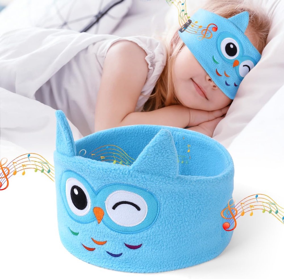 Nachtmasker voor kinderen, 100% ondoorzichtig, slaapmasker, Bluetooth-hoofdband, schattig, zacht en comfortabel om te slapen, oogmasker, draadloze slaaphelm voor heren en dames, uil