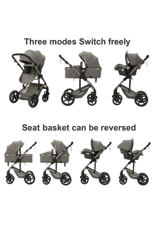 Novendo Goods - Kinderwagen 3 in 1 - Inclusief autostoel - Vierwielig - Volledig inklapbaar - Pasgeboren baby - 0-20 KG - Grijs — afbeelding 2