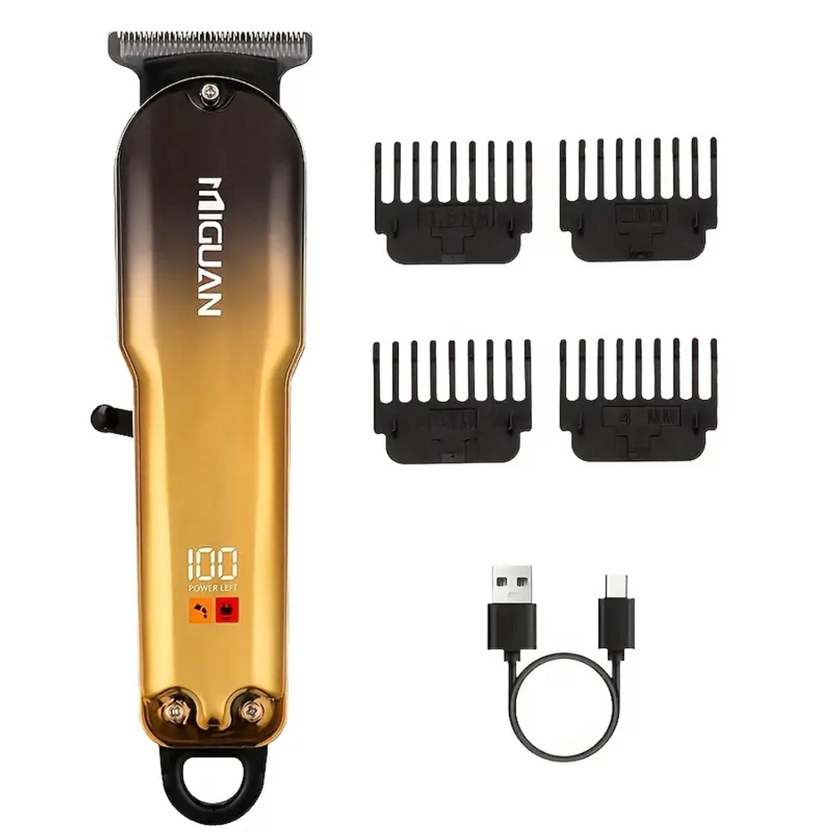 MIGUAN Digitale Tondeuse - Usb Oplaadbare Scheerapparaat voor Gezichtshaar, Hoofdhaar en Lichaamshaar - Digitale Batterij Indicator - Perfecte Lichaamshaar Verzorging - Kleur: Goud -