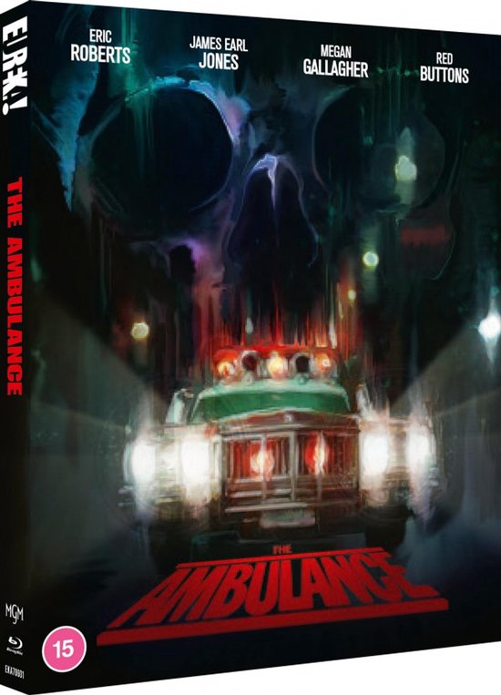 Blu-ray hoes met een ambulance in het midden, met op de achtergrond een schedel en felle lichten. Titels in rood en blauw.