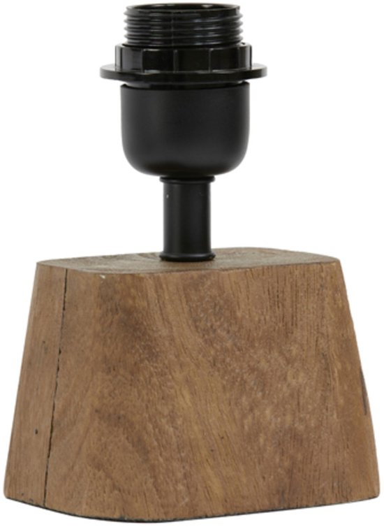 Base de lampe en bois avec une douille noire pour une ampoule.