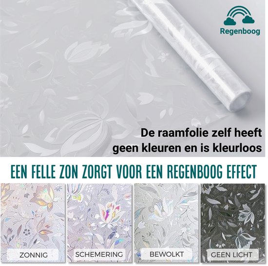 Homewell® 3D Regenboog Raamfolie HR++(+) - Anti-Inkijk - Isolerend & Zonwerend - 45x300cm – Statisch - Prisma Bloemen Effect