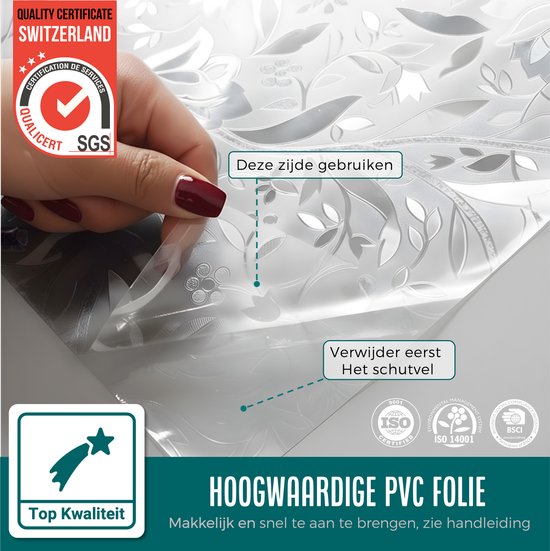 Hand trekt beschermfolie van raamfolie met bloemenpatroon. Hoogwaardige PVC folie. Top Kwaliteit.