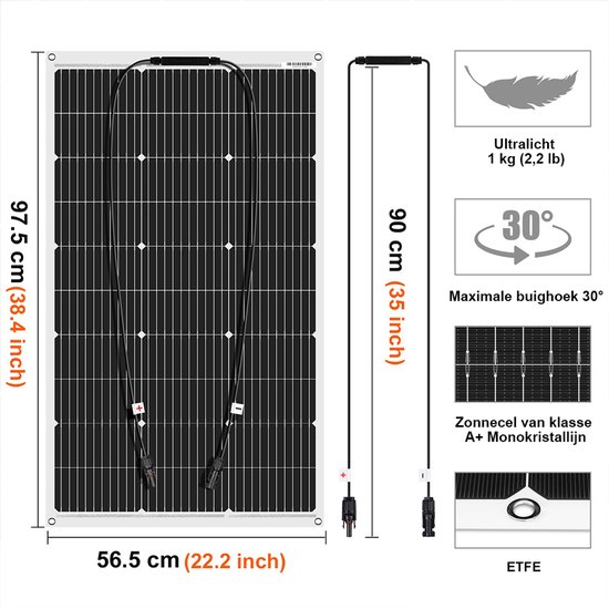 DOKIO 2*100W Flexibel Zonnepaneel 200W 12V Monokristallijne Zonnemodules ideaal voor camper, camping, tuinhuis — afbeelding 3