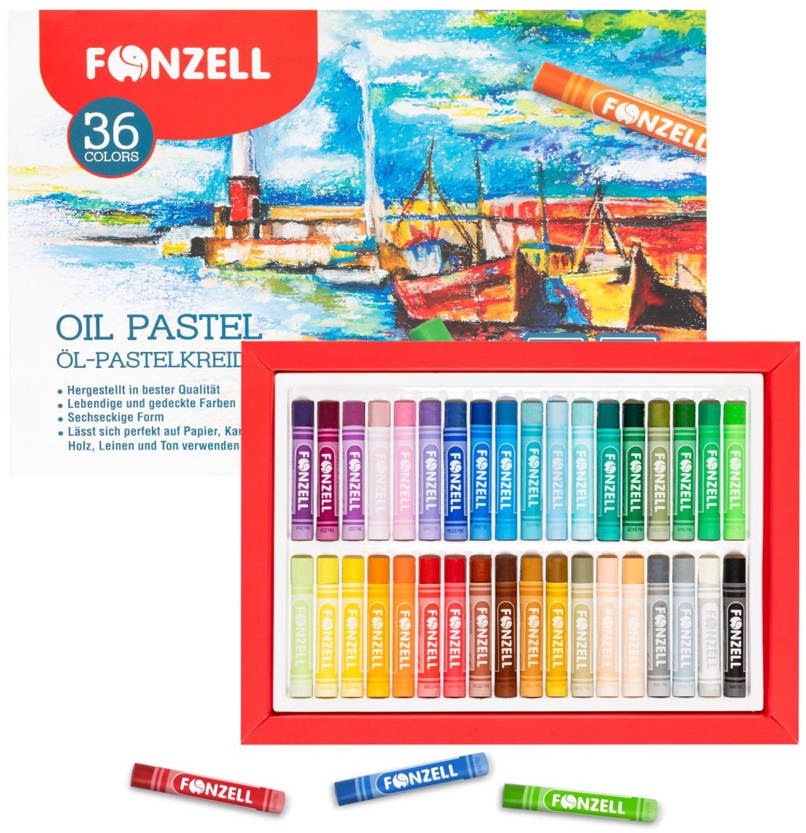 Fonzell Oliepastel set – premium quality oliekrijt – 36 kleuren pastelkrijtjes
