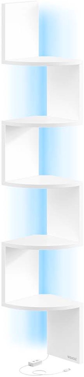Songmics Hoekplank – Met LED-verlichting – Veelzijdige wandplank met planken Wit
