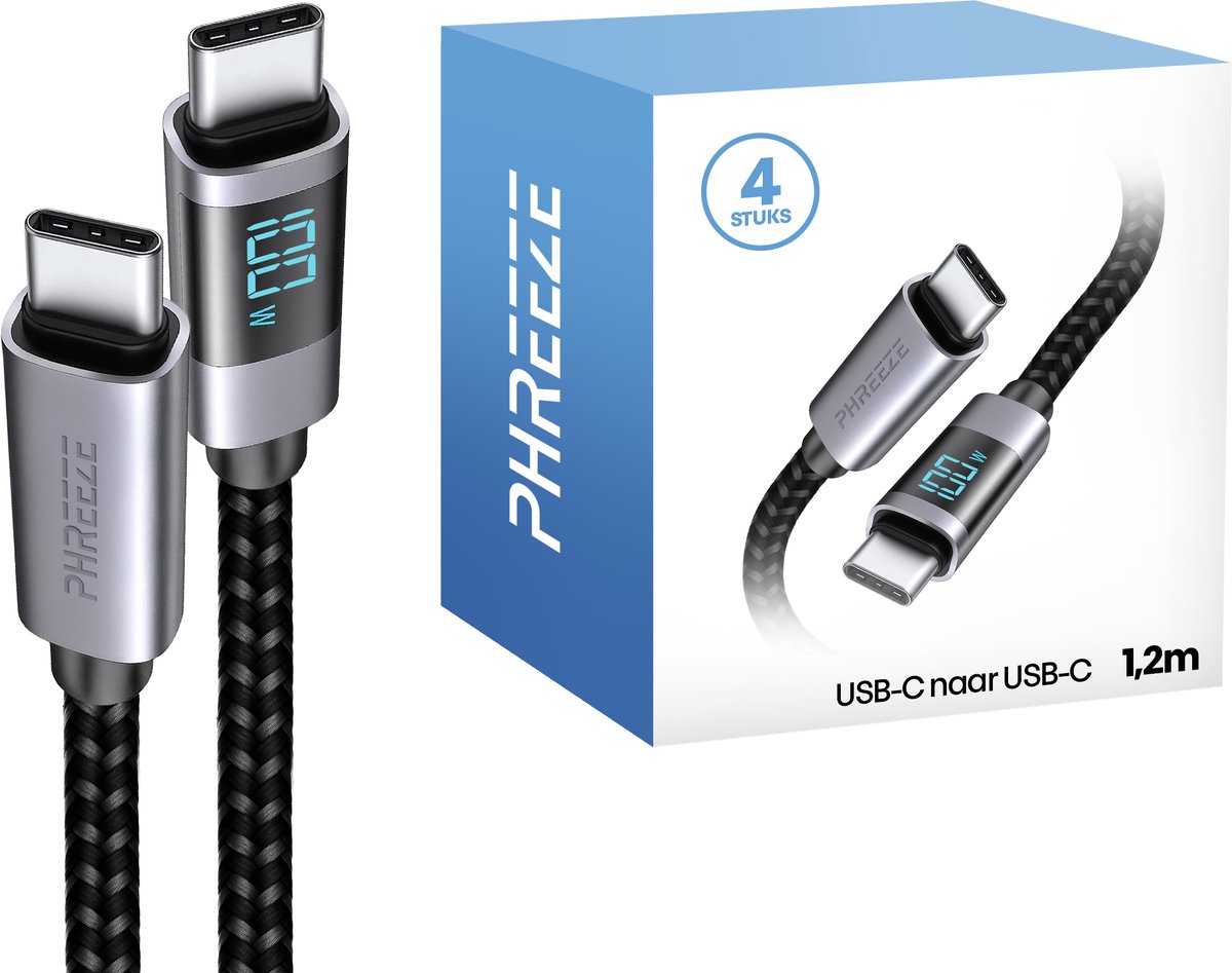 Usb C naar usb C kabel - 100w/5a - 4 pack - Type C oplaadkabel - Snellader - 1 meter