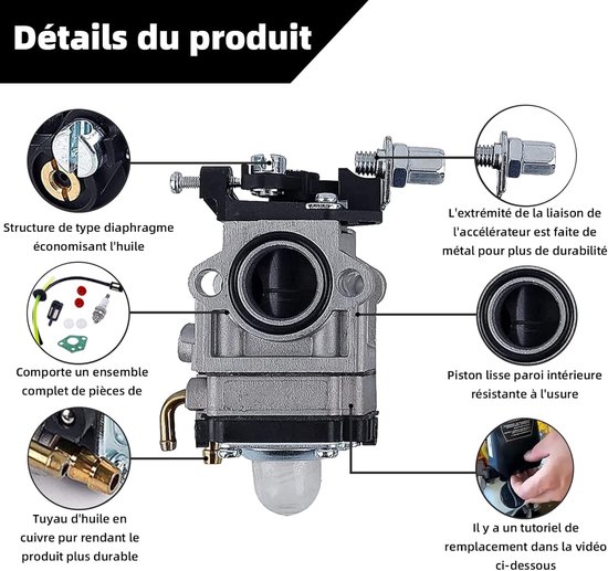 Carburateur Bosmaaier 52cc 49cc 43cc Carb Carb Kit met Pakkingpijp,Bougie en Brandstoffilter van Merkloos	 — afbeelding 3