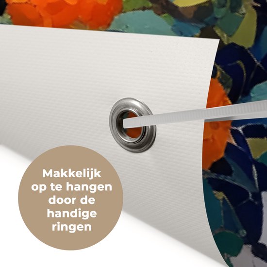 Affiche de jardin 120x80 cm - Décoration de jardin Maisons - Mosaïque - Orangers - Mer - Affiche pour le jardin - Décoration extérieure - Tableau de jardin clôture - Décoration murale en tissu de jardin - Décoration murale en tissu de balcon