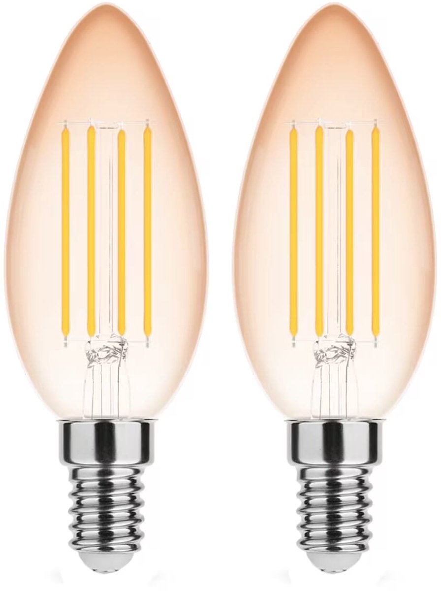 Modee E14 LED Lamp 4W - 360lm - 1800K - Warm Wit - LED Filament Amber Kaarslamp B35 - Vervangt 33W Halogeen Gloeilamp - 2 stuks