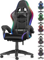 Rattantree GAMING-STUHL LED, höhenverstellbar, Lenden- & Kopfstütze - Schwarz je