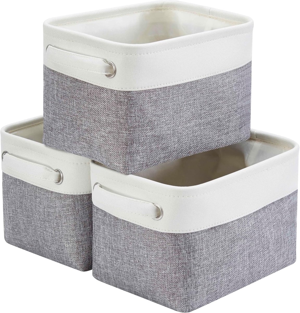 opbergdoos - stof, metaal, karton, Canvas - met handgrepen - 3-pack - 50L x 36,1B x 22,9H centimeter - wit