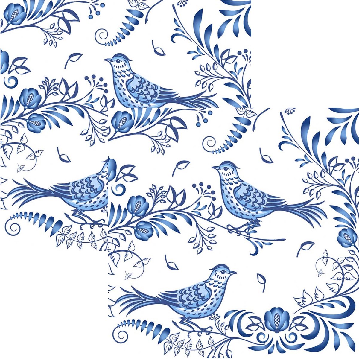 Paperdesign Servetten Vogel - 40x stuks - 3 laags - 33 x 33 cm - Delfs blauw