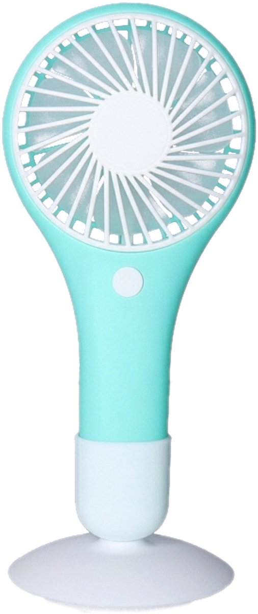Mini ventilator/handventilator - 20 x 10 cm - Groen - Verkoeling in zomer - met zuignap houder